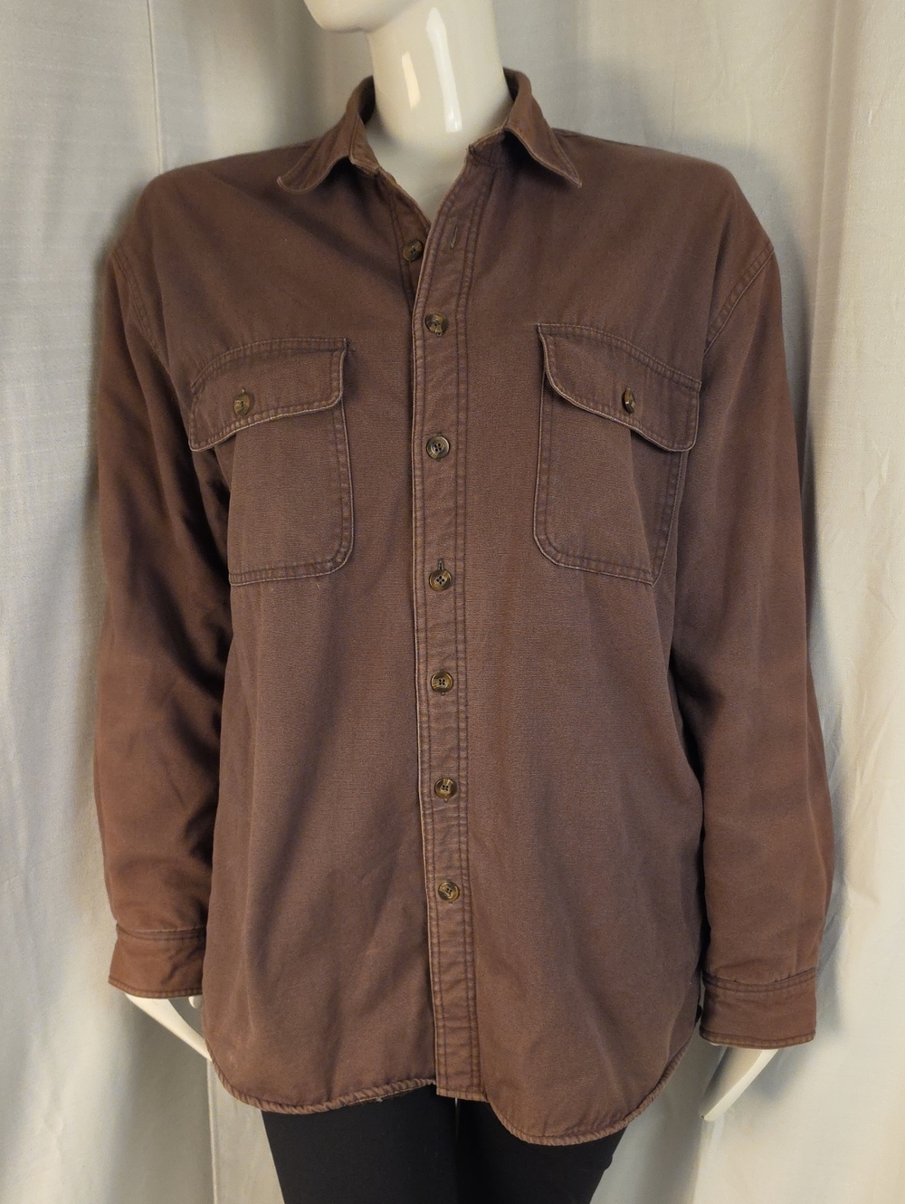 Lanesboro Men's Brown Button-Up 100% Cotton Jacket with Fleece Lining Size Large